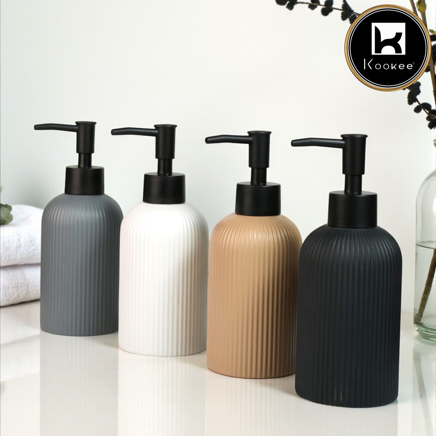 Kookee Ceramic Soap Dispensers, Beige, ART12244