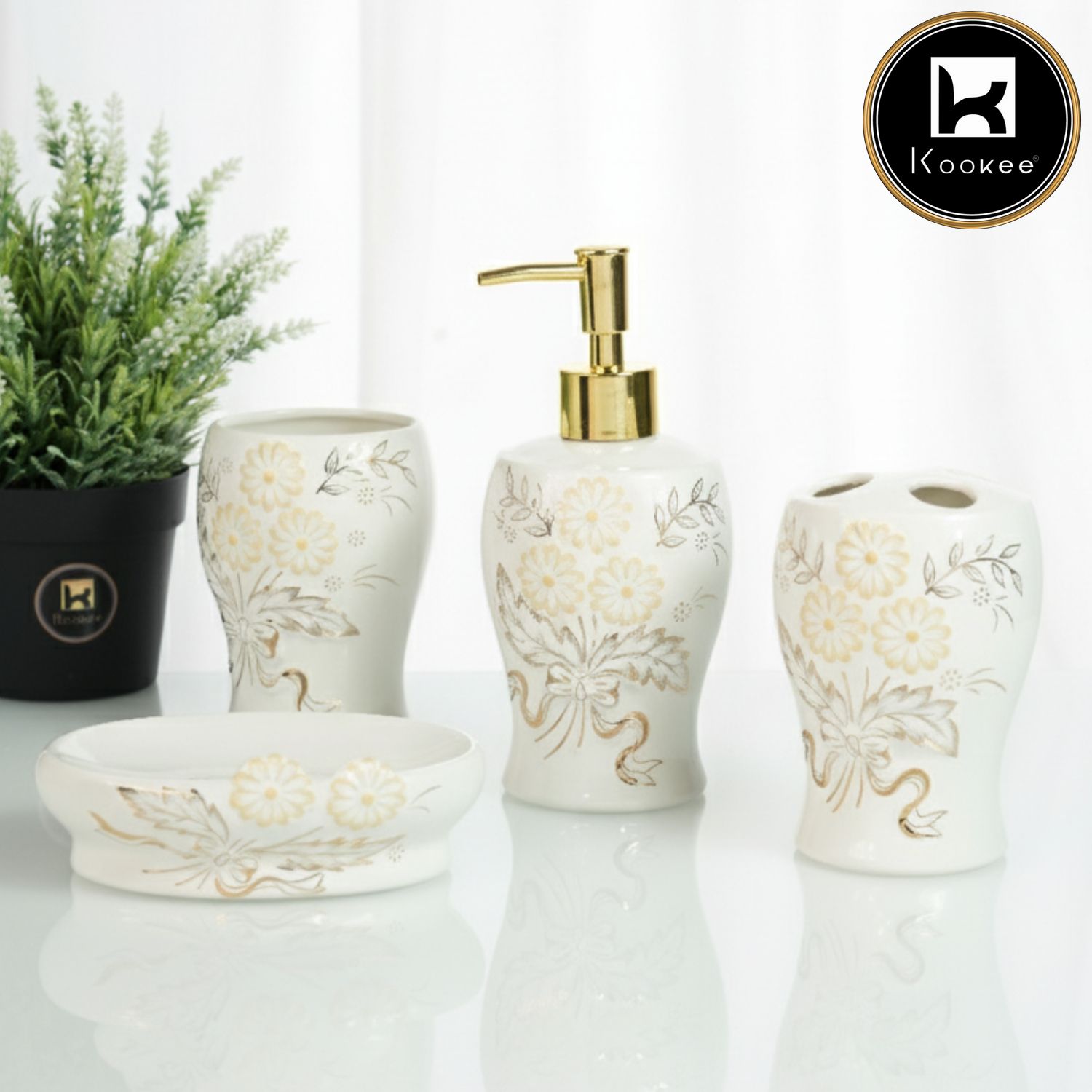 Kookee Ceramic Bathroom Sets, White, ART12247