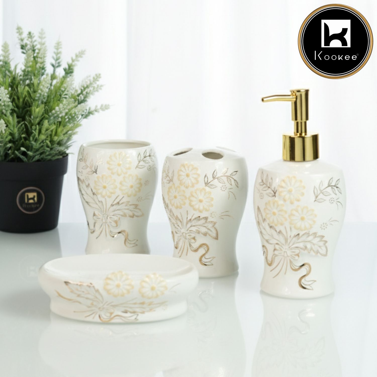 Kookee Ceramic Bathroom Sets, White, ART12247