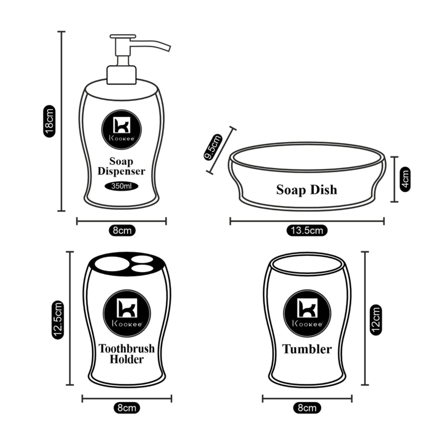 Kookee Ceramic Bathroom Sets, White, ART12247