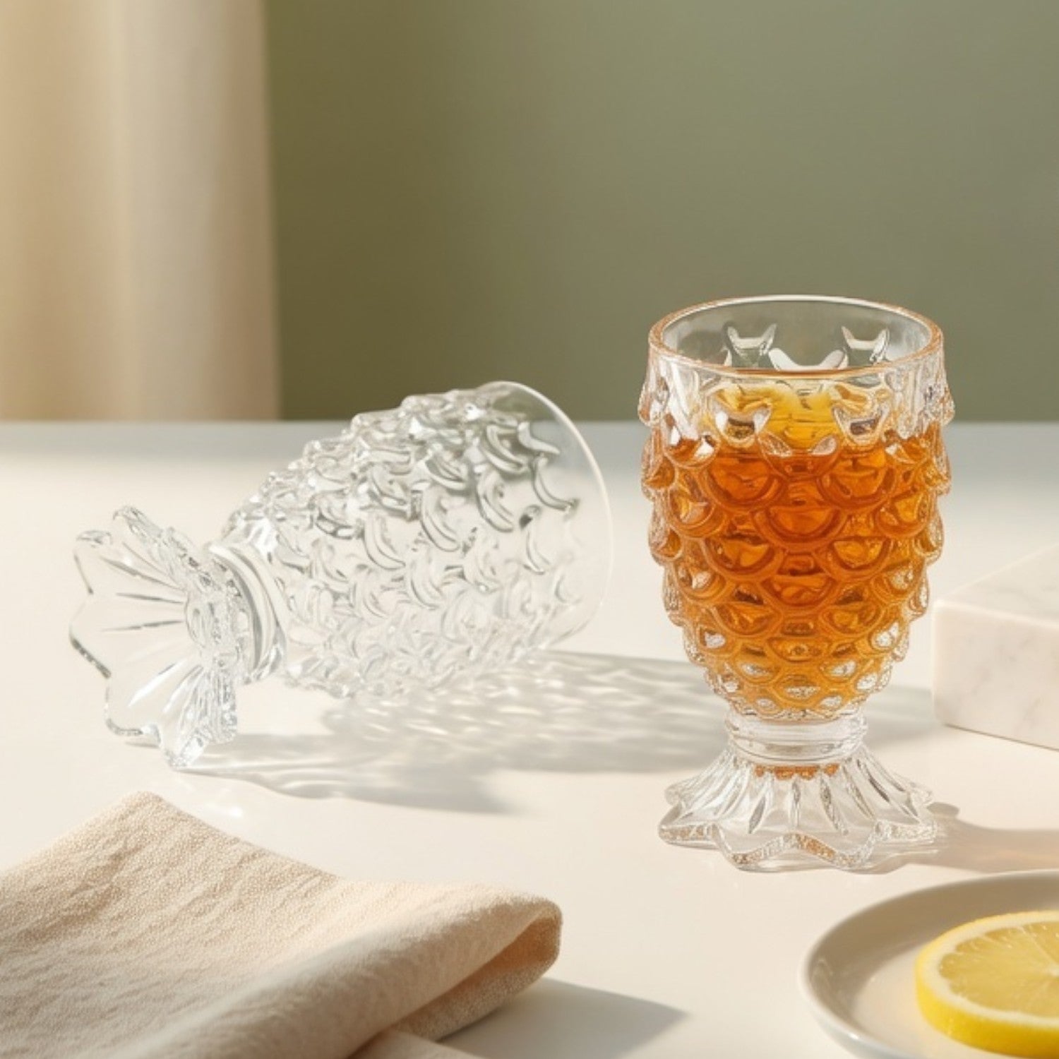 Vintage Hobnail Textured Glass Jug Set 7 Pc | Embossed Pitcher with 6 Tumblers | Premium Transparent Drinkware for Water, Juice & Cocktails