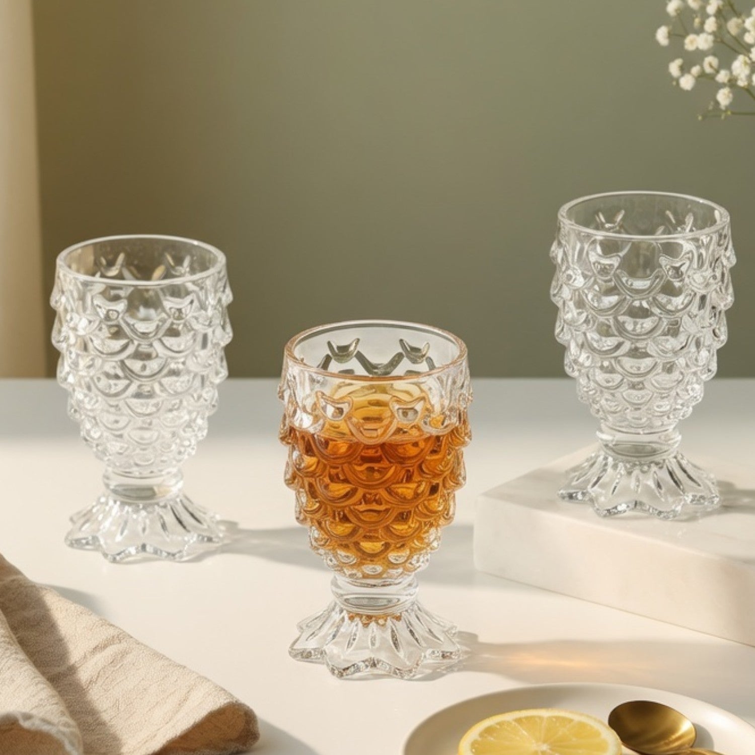 Vintage Hobnail Textured Glass Jug Set 7 Pc | Embossed Pitcher with 6 Tumblers | Premium Transparent Drinkware for Water, Juice & Cocktails