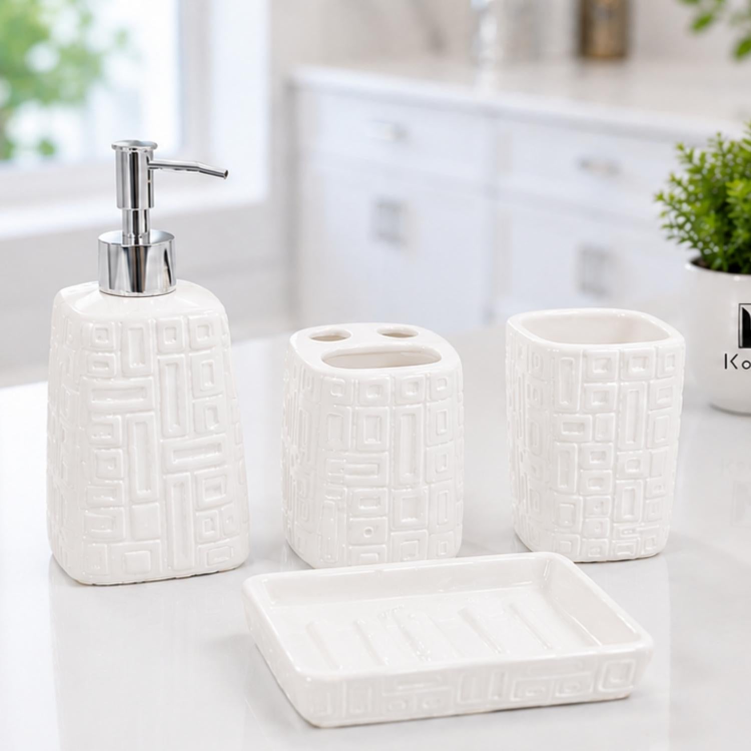 Kookee Ceramic Bathroom Sets, White, ART12333