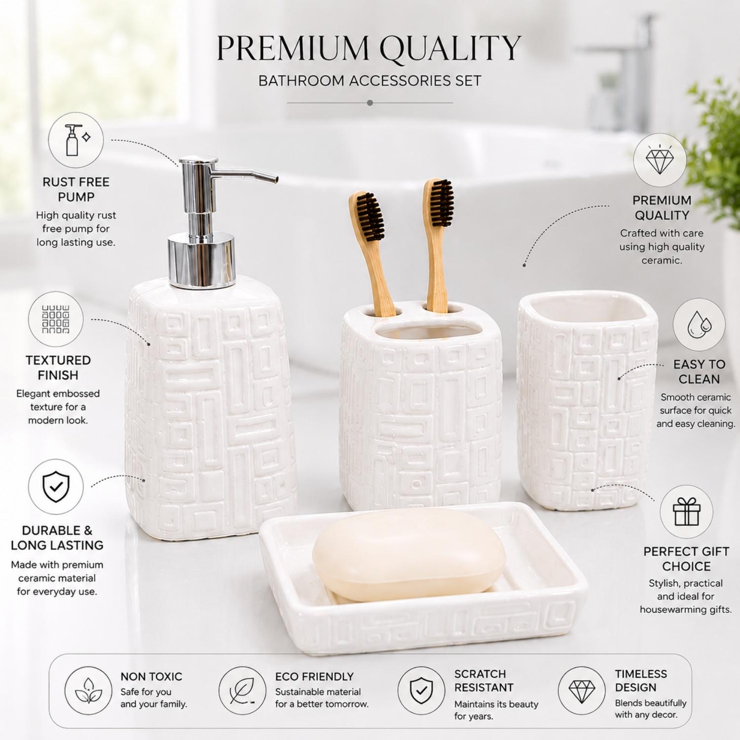 Kookee Ceramic Bathroom Sets, White, ART12333