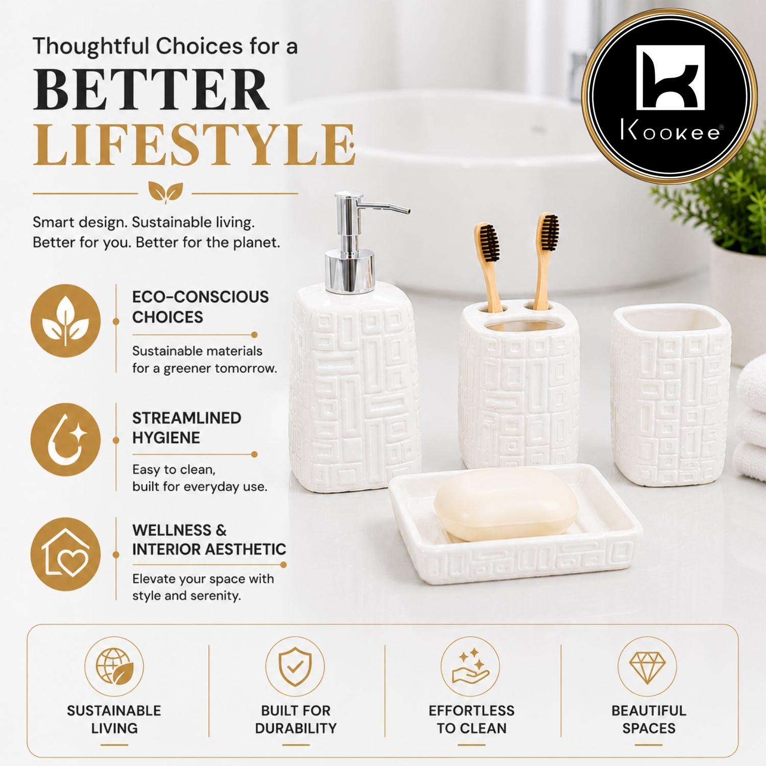 Kookee Ceramic Bathroom Sets, White, ART12333