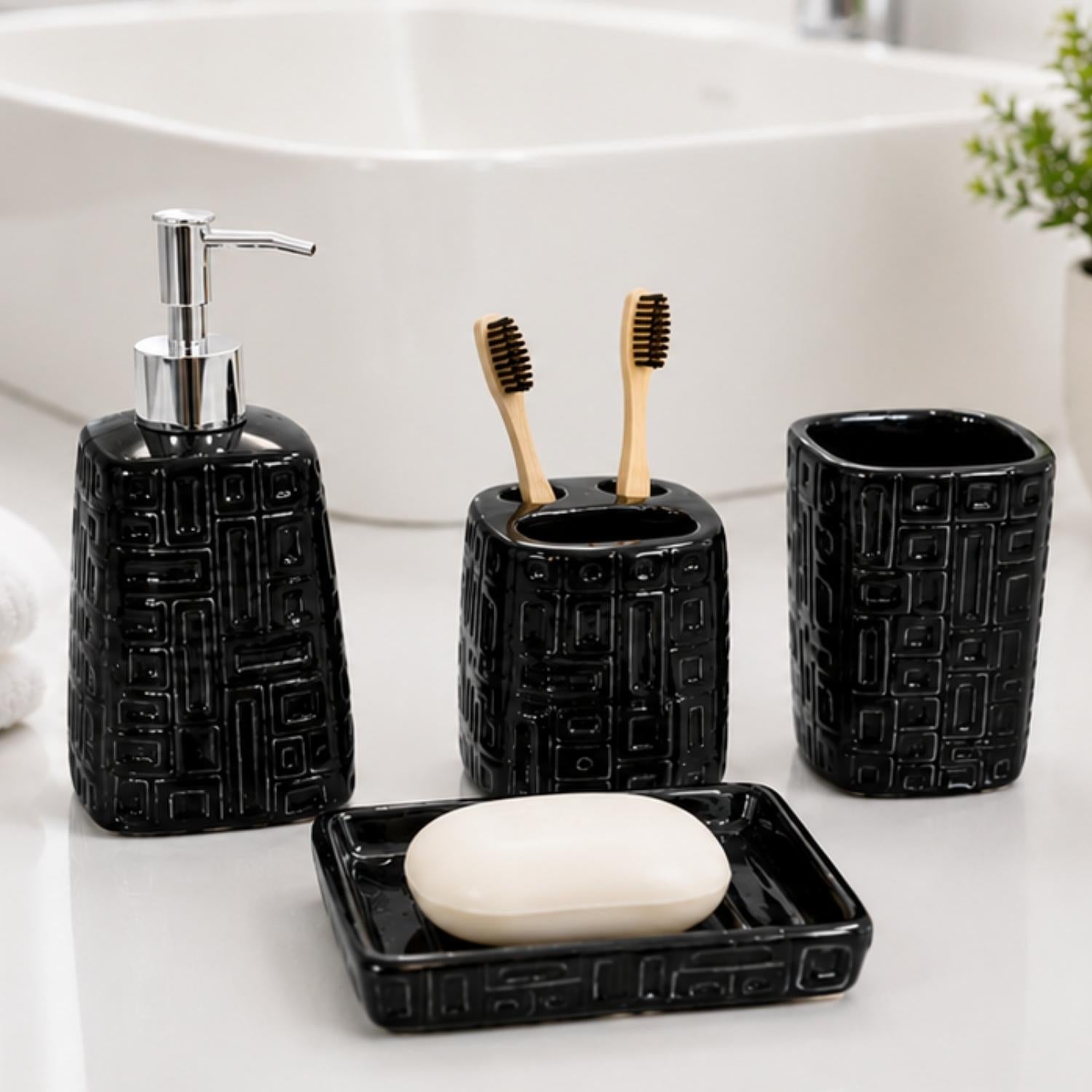 Ceramic Bathroom Sets, Black, ART12334