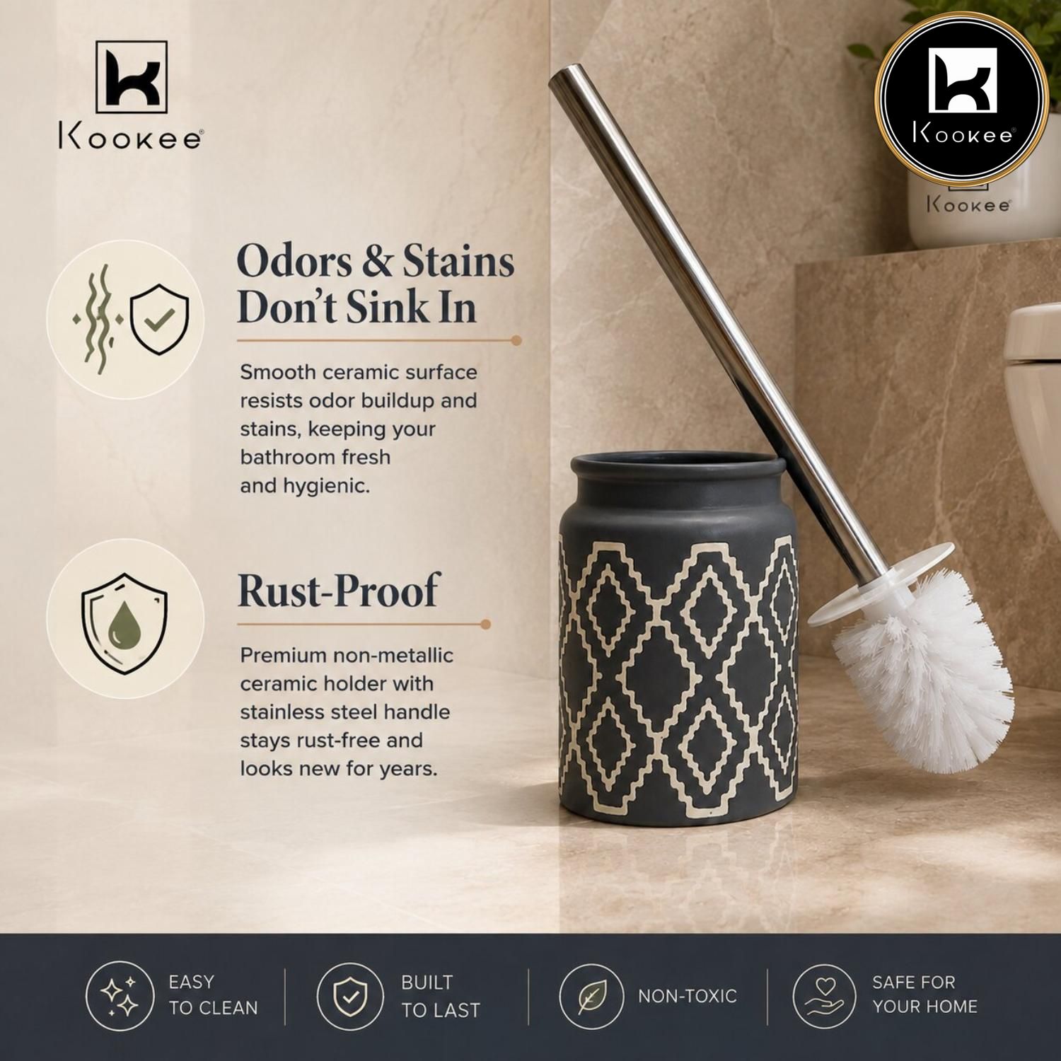 Kookee Ceramic Toilet Brush Holders, Grey, ART12335