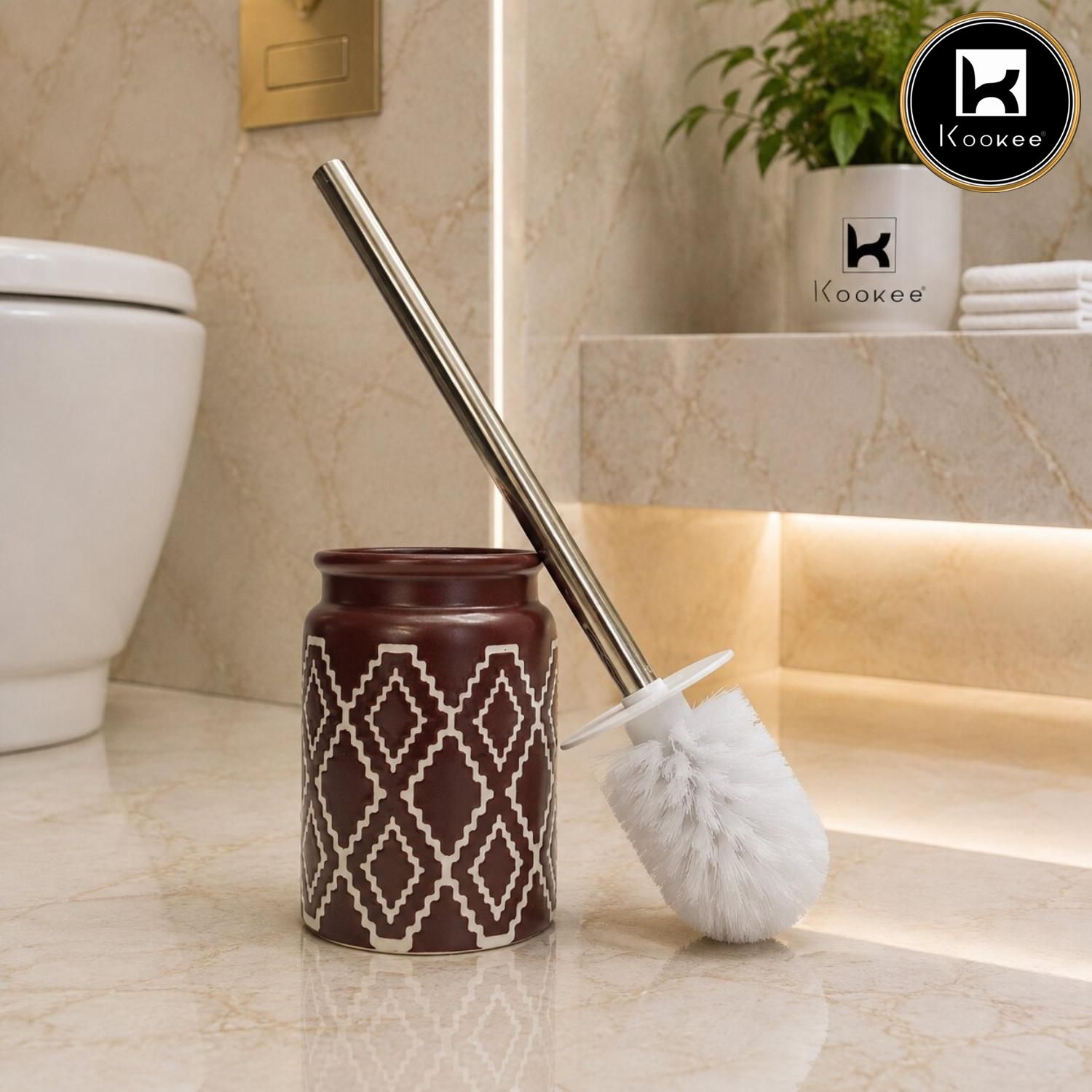 Kookee Ceramic Toilet Brush Holders, Maroon, ART12336
