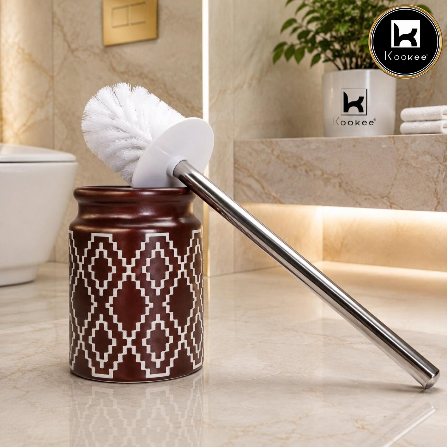 Kookee Ceramic Toilet Brush Holders, Maroon, ART12336
