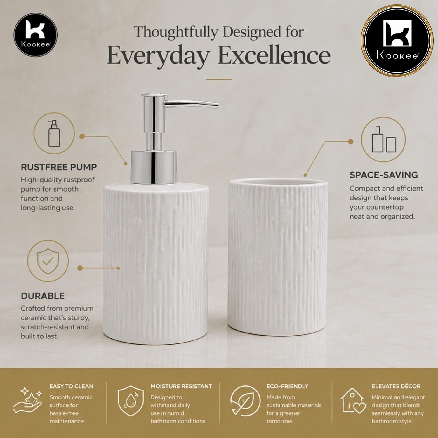 Kookee Ceramic Bathroom Sets, White, ART12341