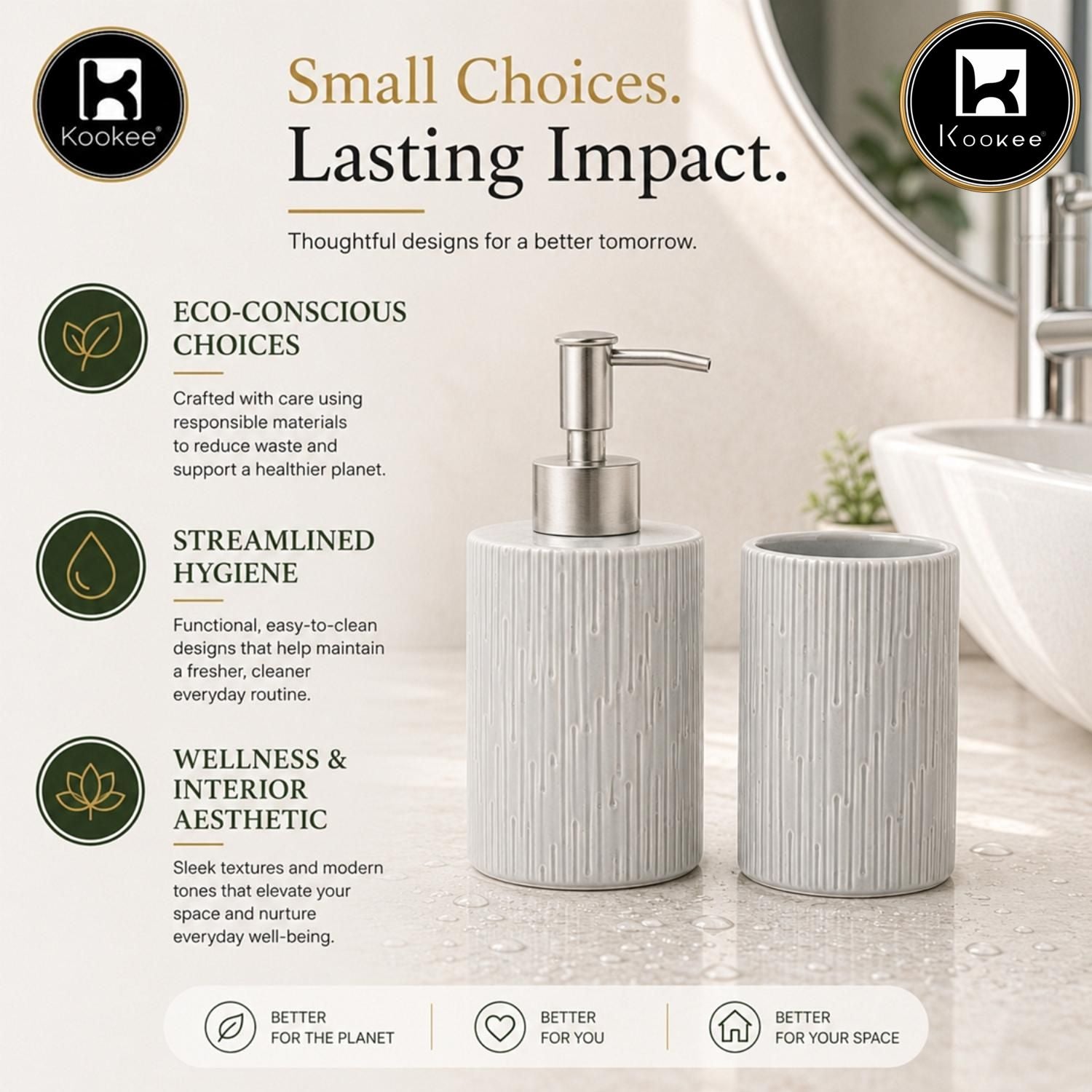 Kookee Ceramic Bathroom Sets, Grey, ART12342
