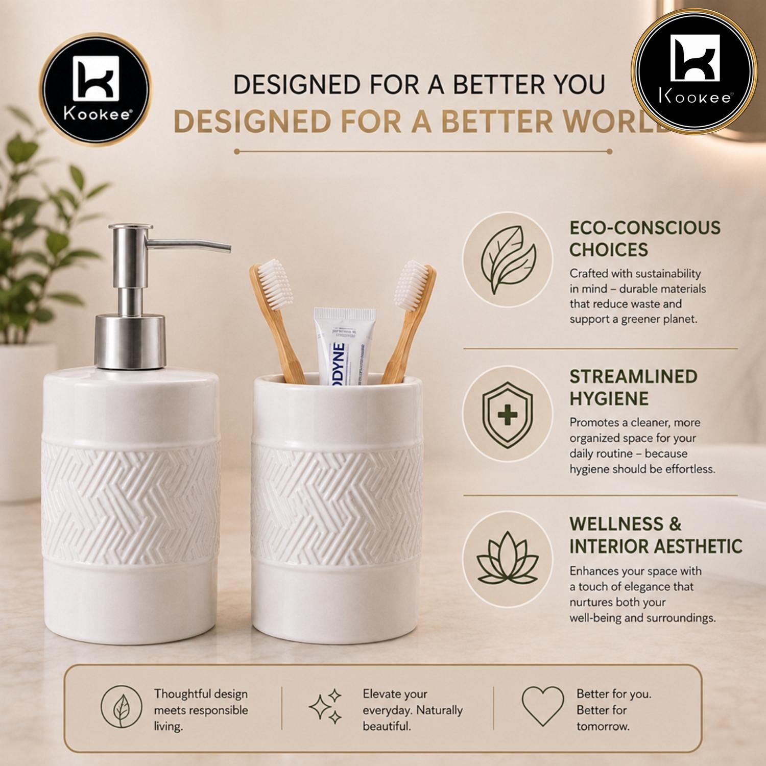 Kookee Ceramic Bathroom Sets, White, ART12345
