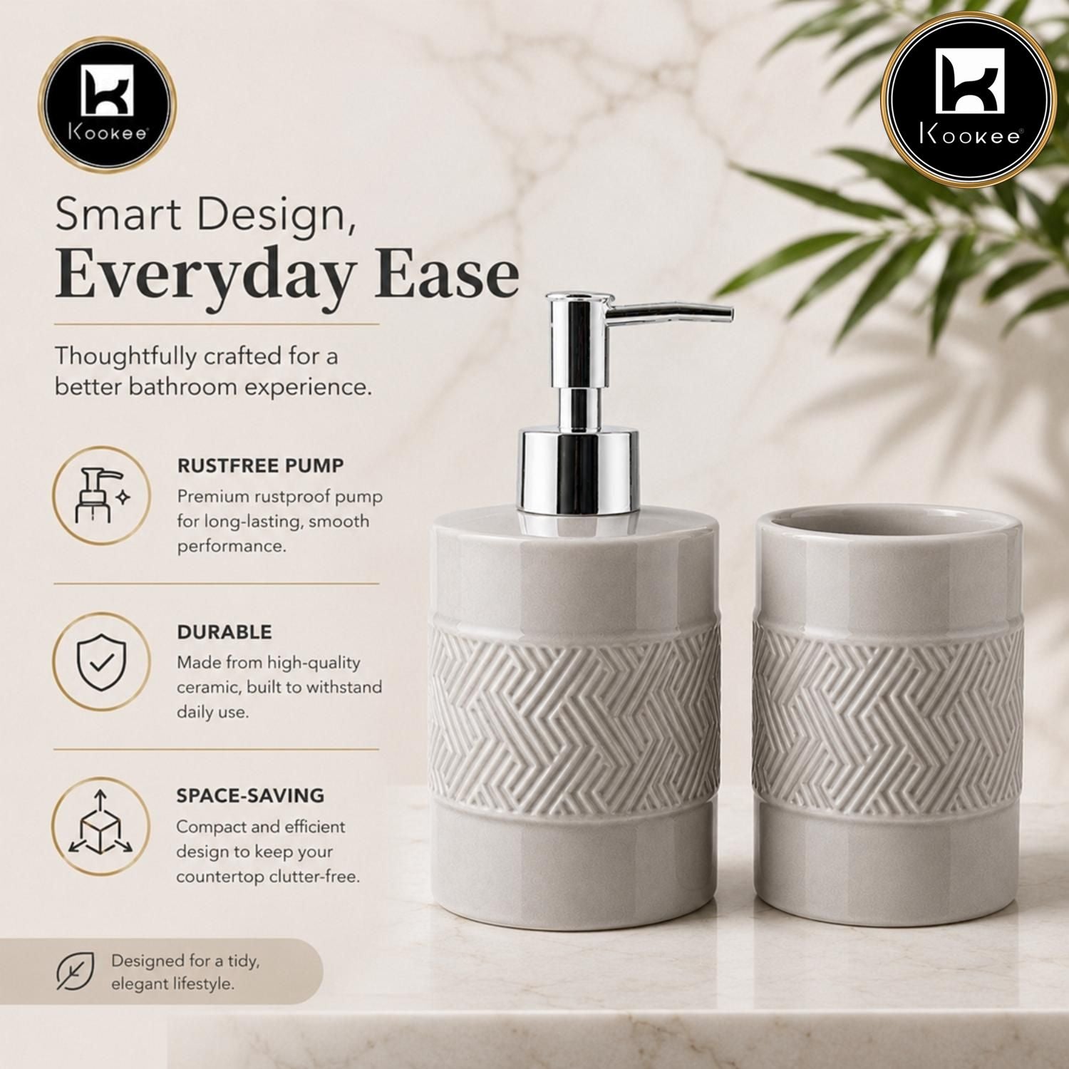 Kookee Ceramic Bathroom Sets, Grey, ART12346
