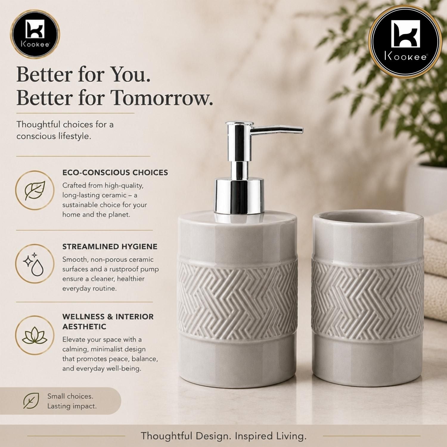 Kookee Ceramic Bathroom Sets, Grey, ART12346