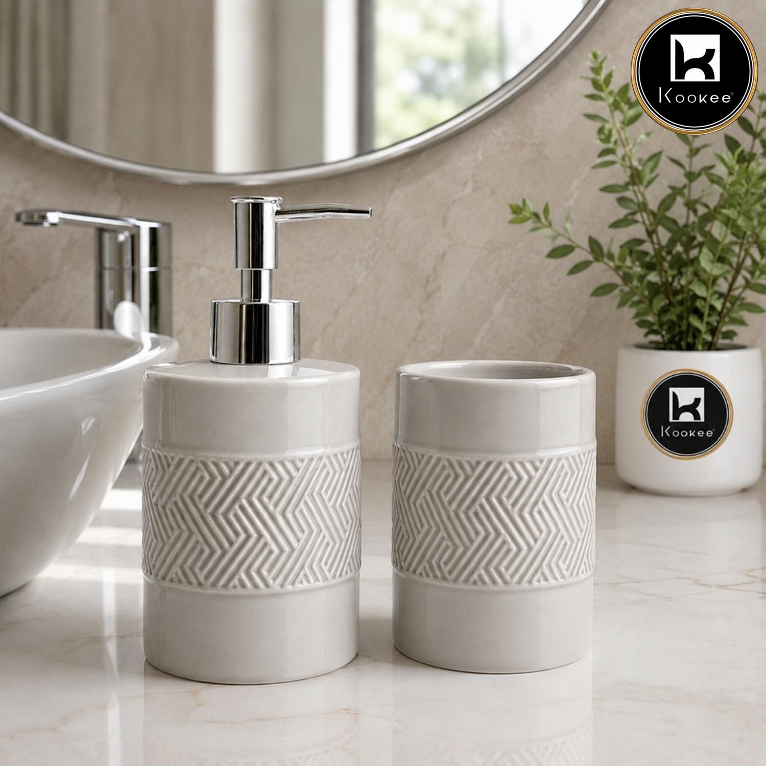 Kookee Ceramic Bathroom Sets, Grey, ART12346