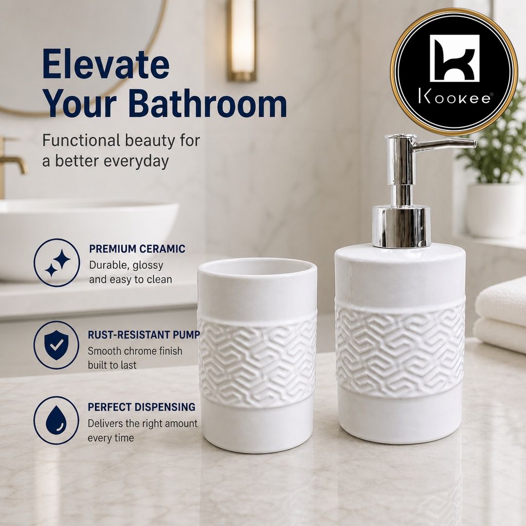 Kookee Ceramic Bathroom Sets, White, ART12347