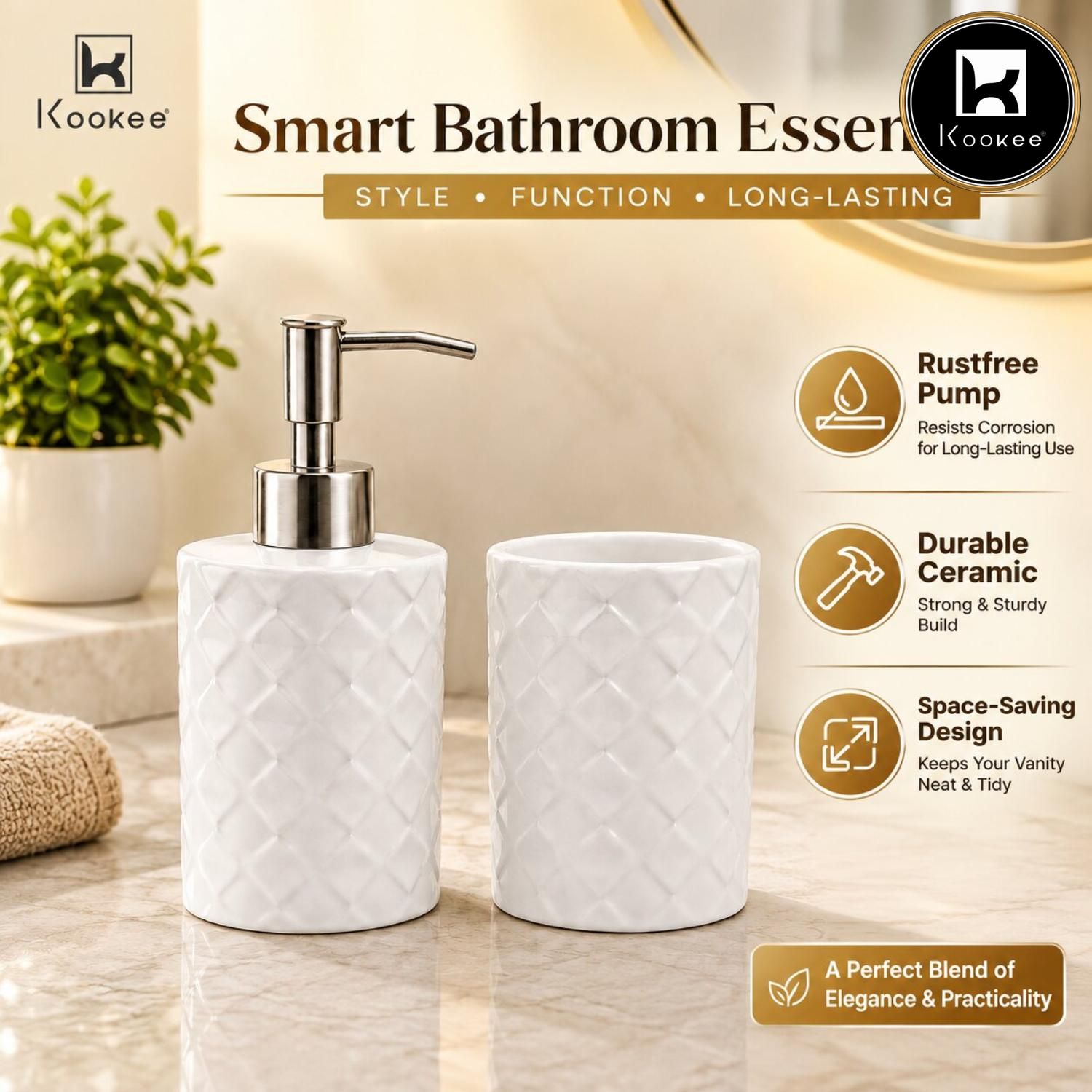 Kookee Ceramic Bathroom Sets, White, ART12351