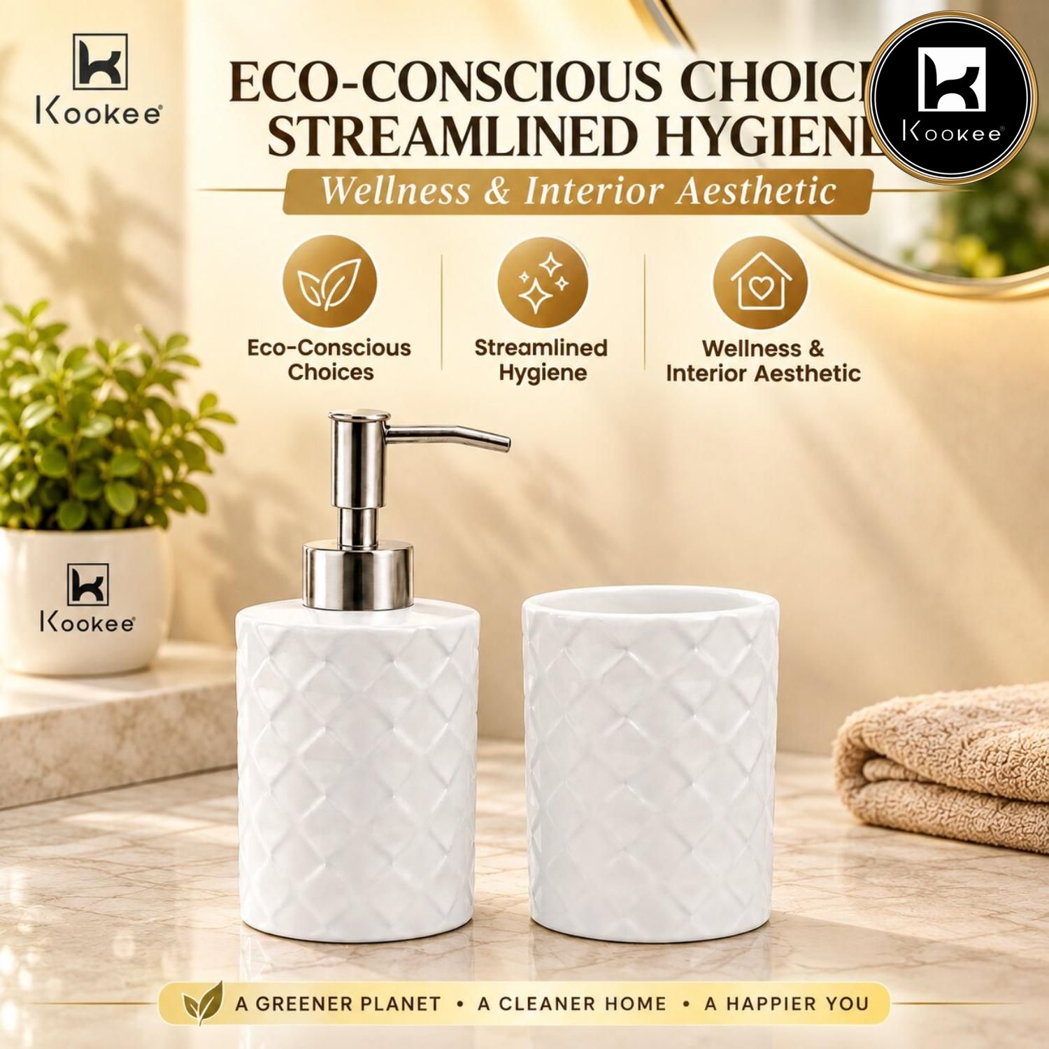 Kookee Ceramic Bathroom Sets, White, ART12351