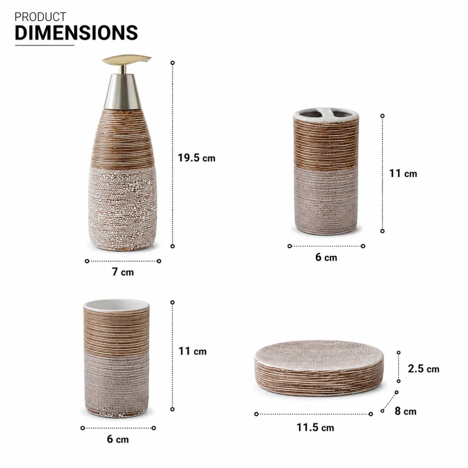 Kookee Ceramic Bathroom Sets, Brown, ART12363