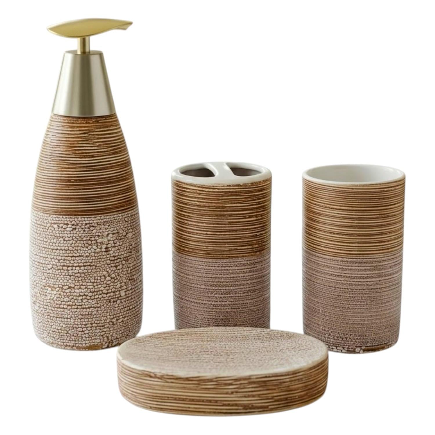 Kookee Ceramic Bathroom Sets, Brown, ART12363