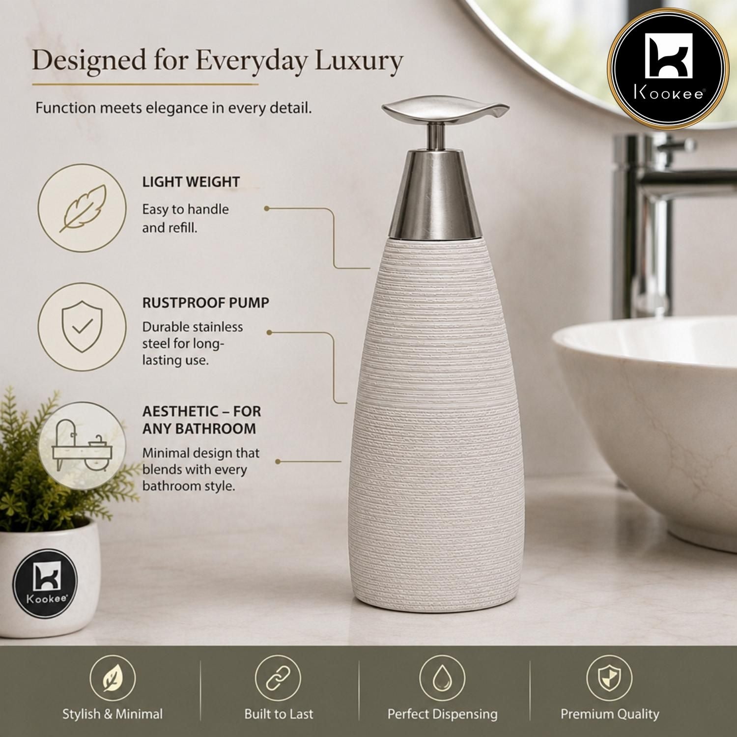 Kookee Ceramic Soap Dispensers, White, ART12364-SD