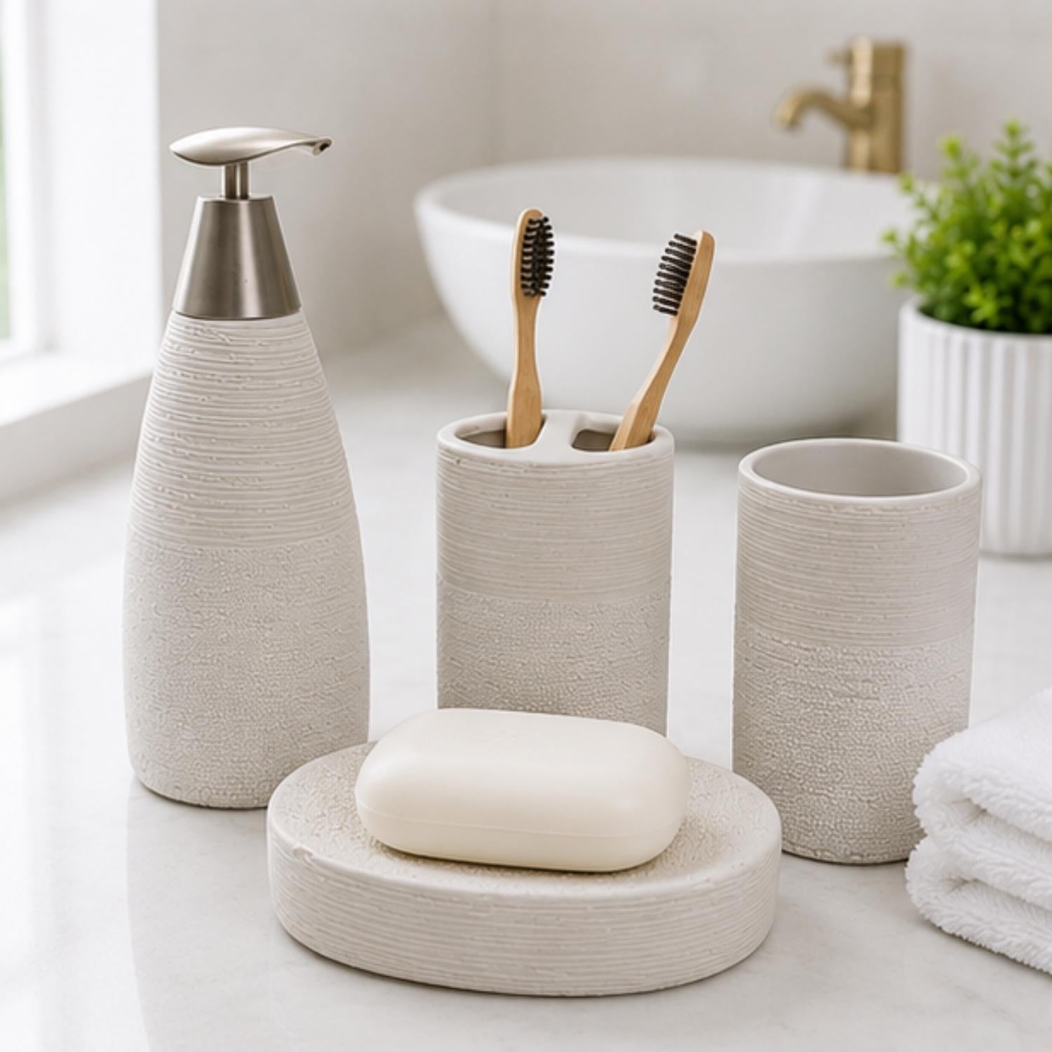 Ceramic Bathroom Sets, White, ART12364