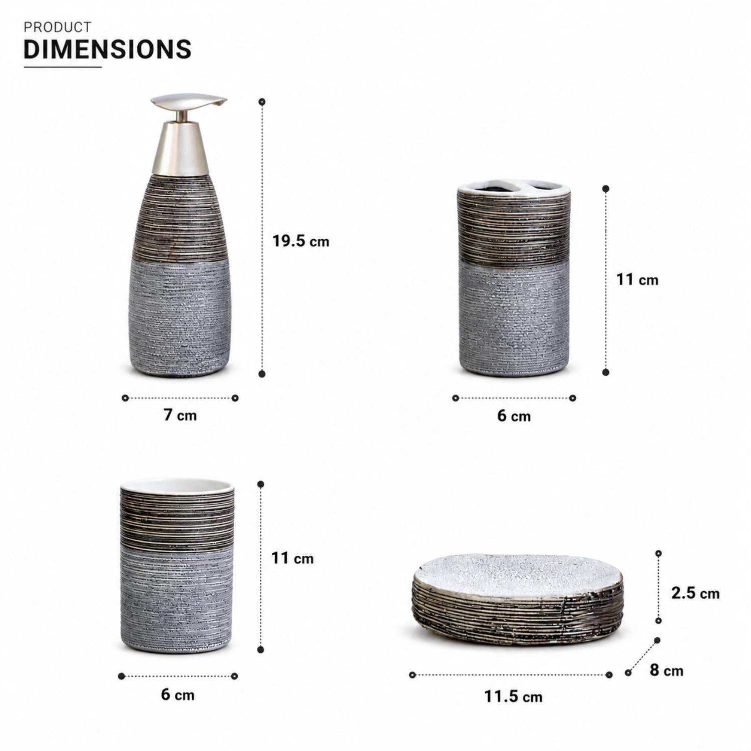 Kookee Ceramic Bathroom Sets, Grey, ART12365