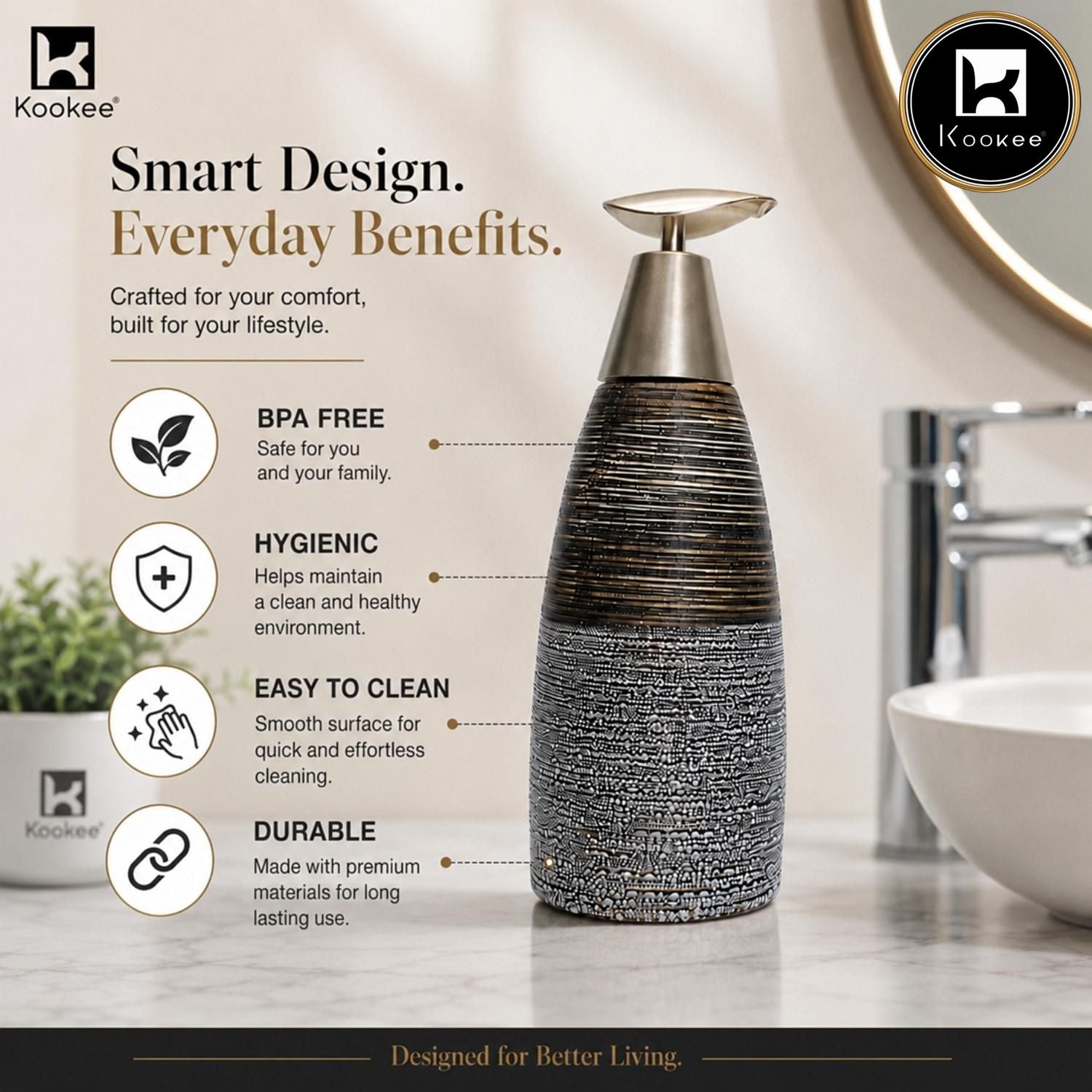 Kookee Ceramic Soap Dispensers, Grey, ART12365-SD