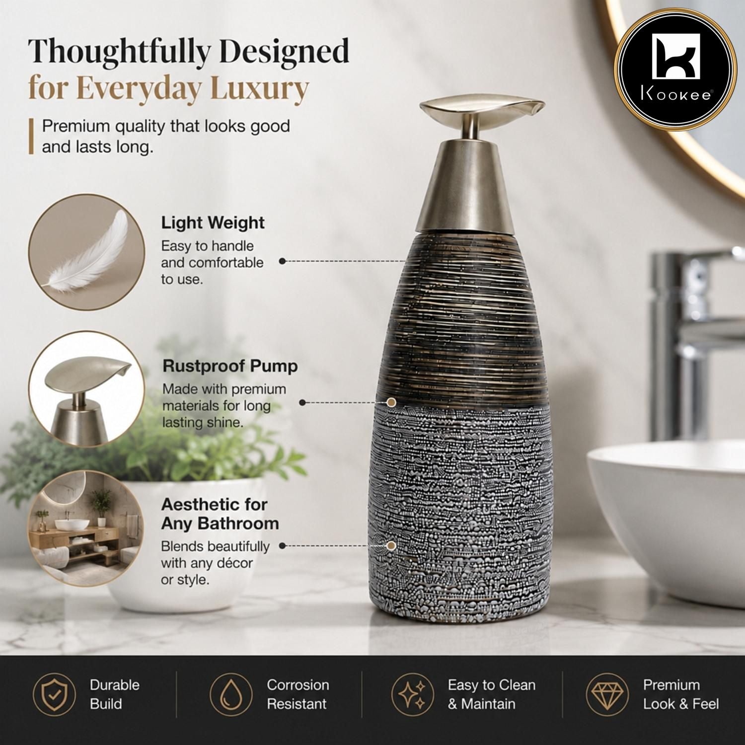 Kookee Ceramic Soap Dispensers, Grey, ART12365-SD