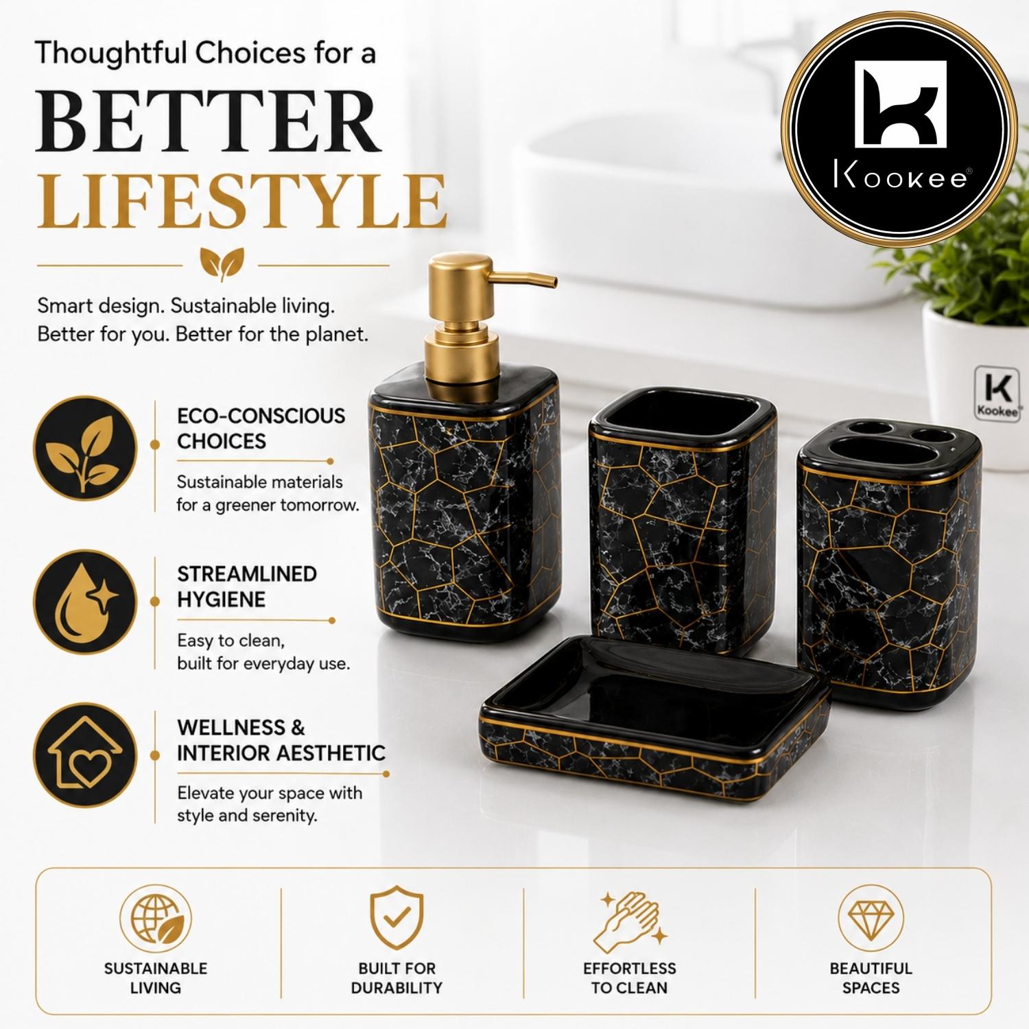 Kookee Ceramic Bathroom Sets, Black, ART12366