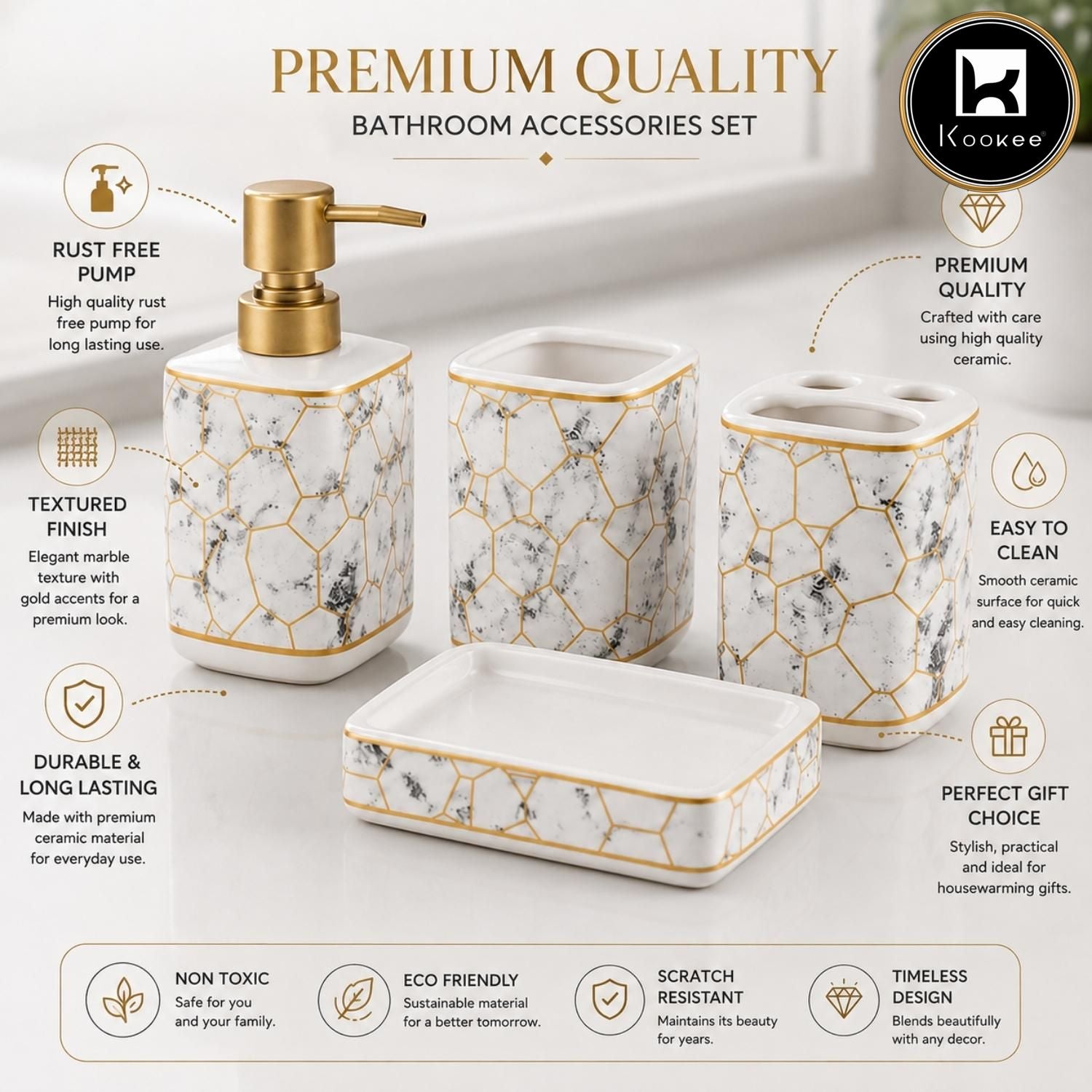 Kookee Ceramic Bathroom Sets, White, ART12367