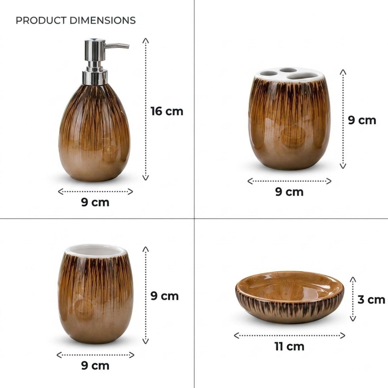 Kookee Ceramic Bathroom Sets, Brown, ART12375