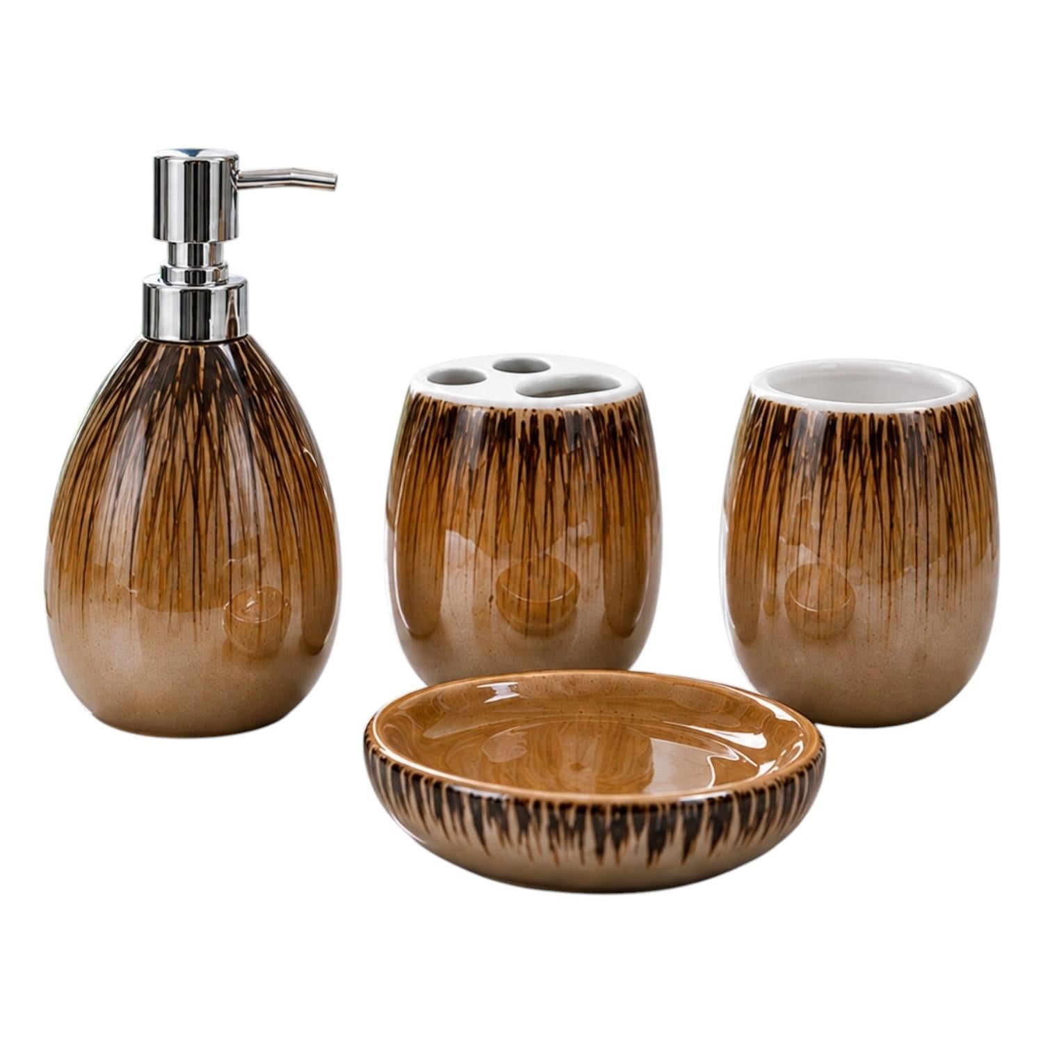 Kookee Ceramic Bathroom Sets, Brown, ART12375