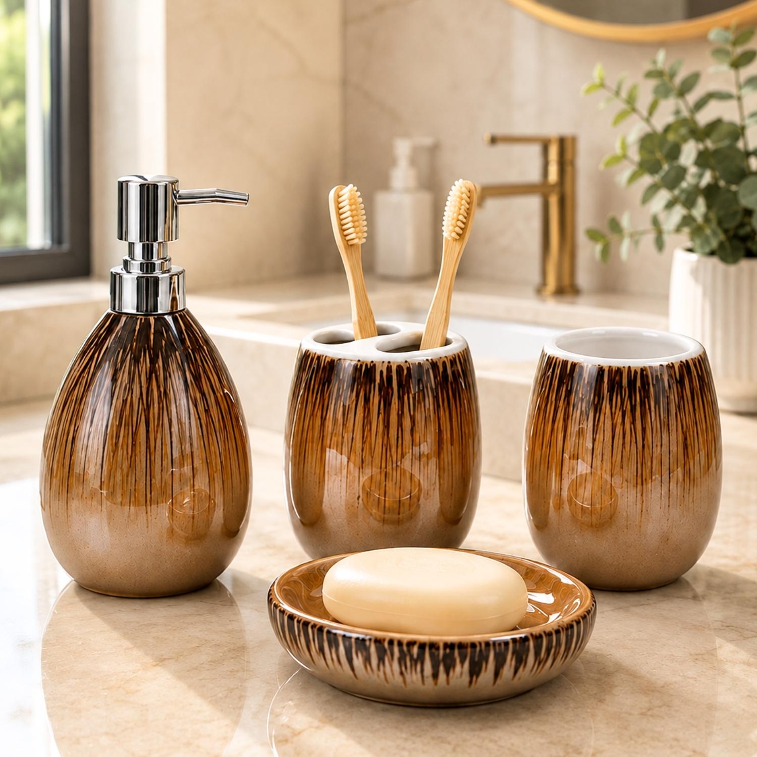 Ceramic Bathroom Sets, Brown, ART12375