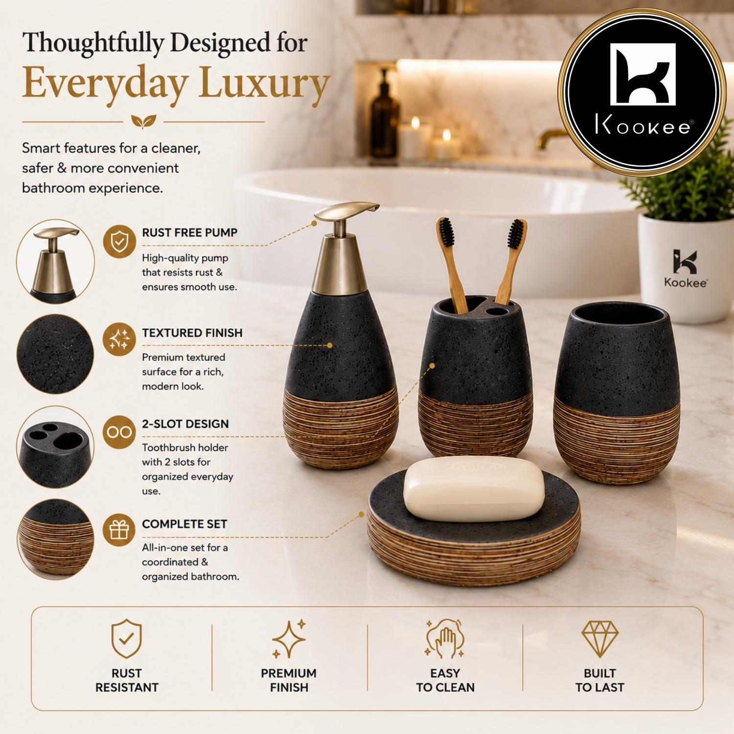 Kookee Ceramic Bathroom Sets, Black, ART12377