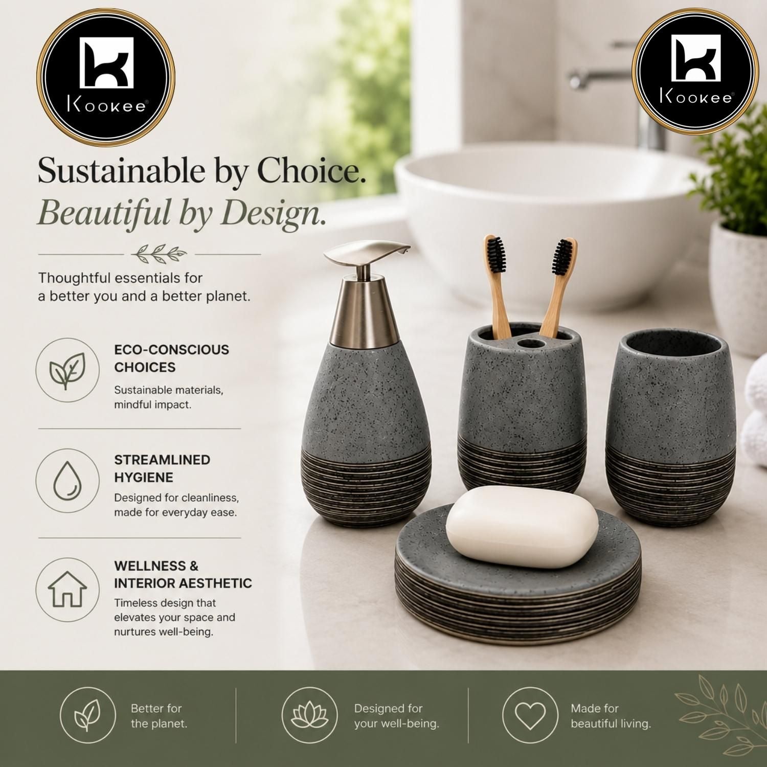 Kookee Ceramic Bathroom Sets, Blue, ART12378