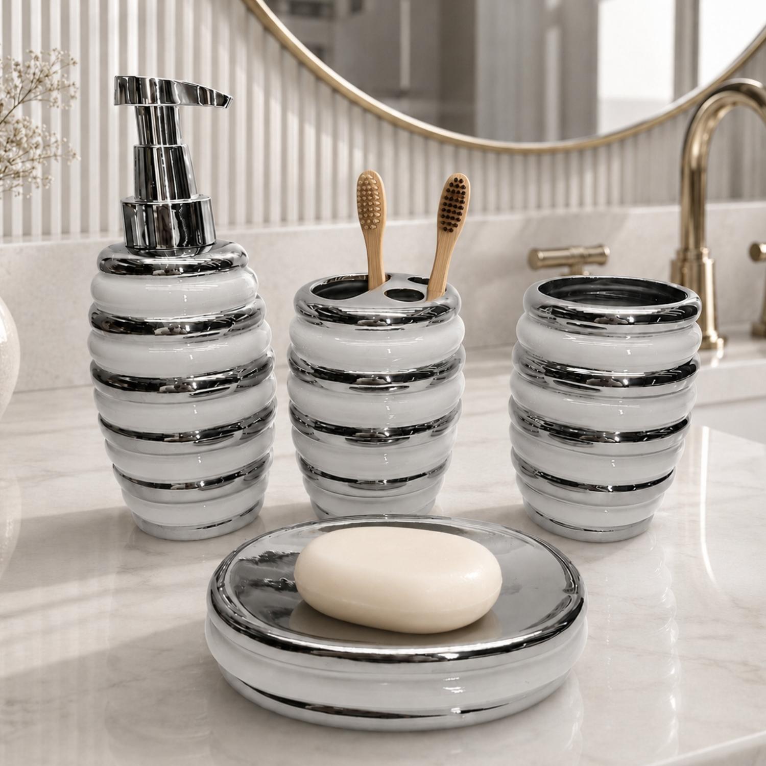 Ceramic Bathroom Sets, Silver, ART12379