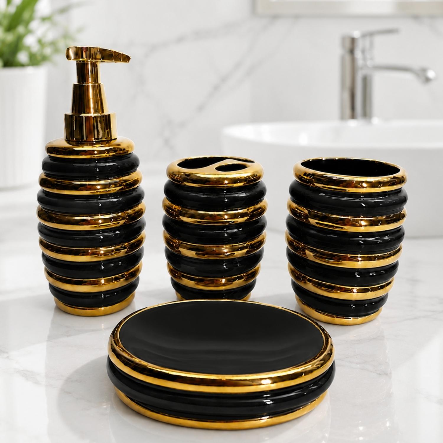 Kookee Ceramic Bathroom Sets, Black, ART12381