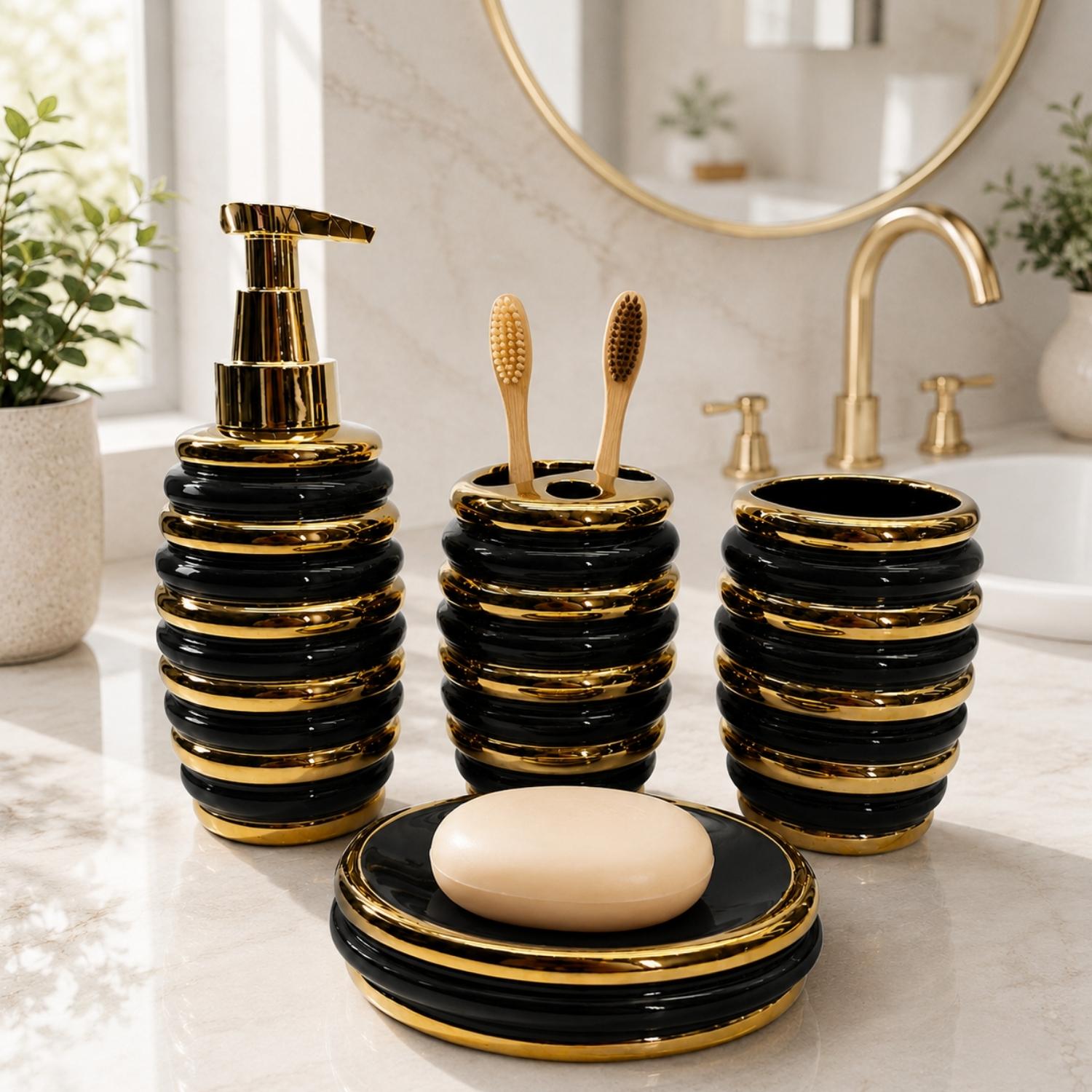 Ceramic Bathroom Sets, Black, ART12381