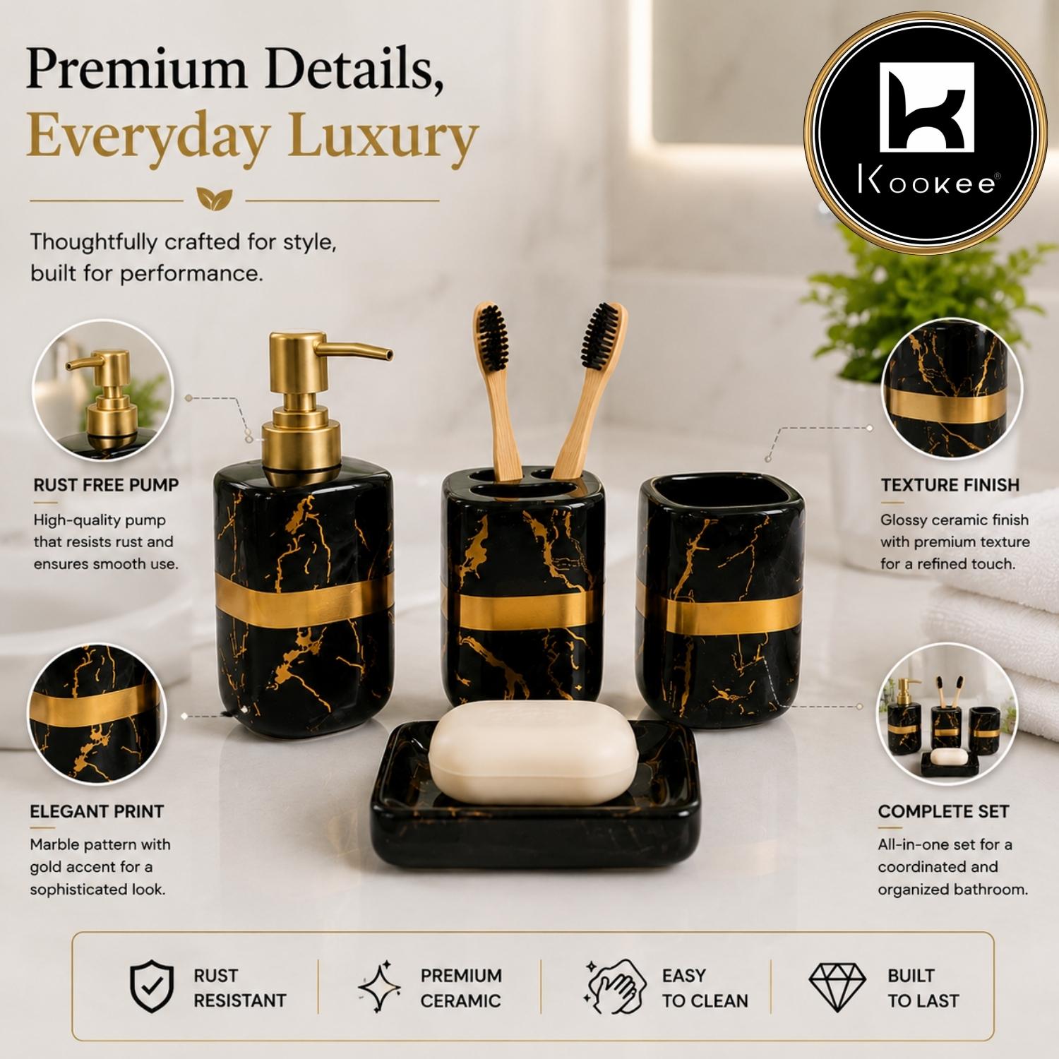 Kookee Ceramic Bathroom Sets, Black, ART12382