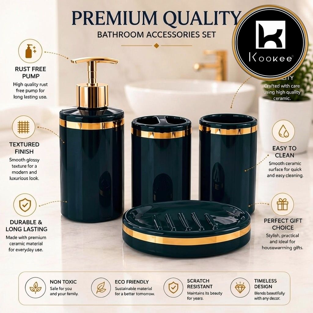 Kookee Ceramic Bathroom Sets, Blue, ART12384