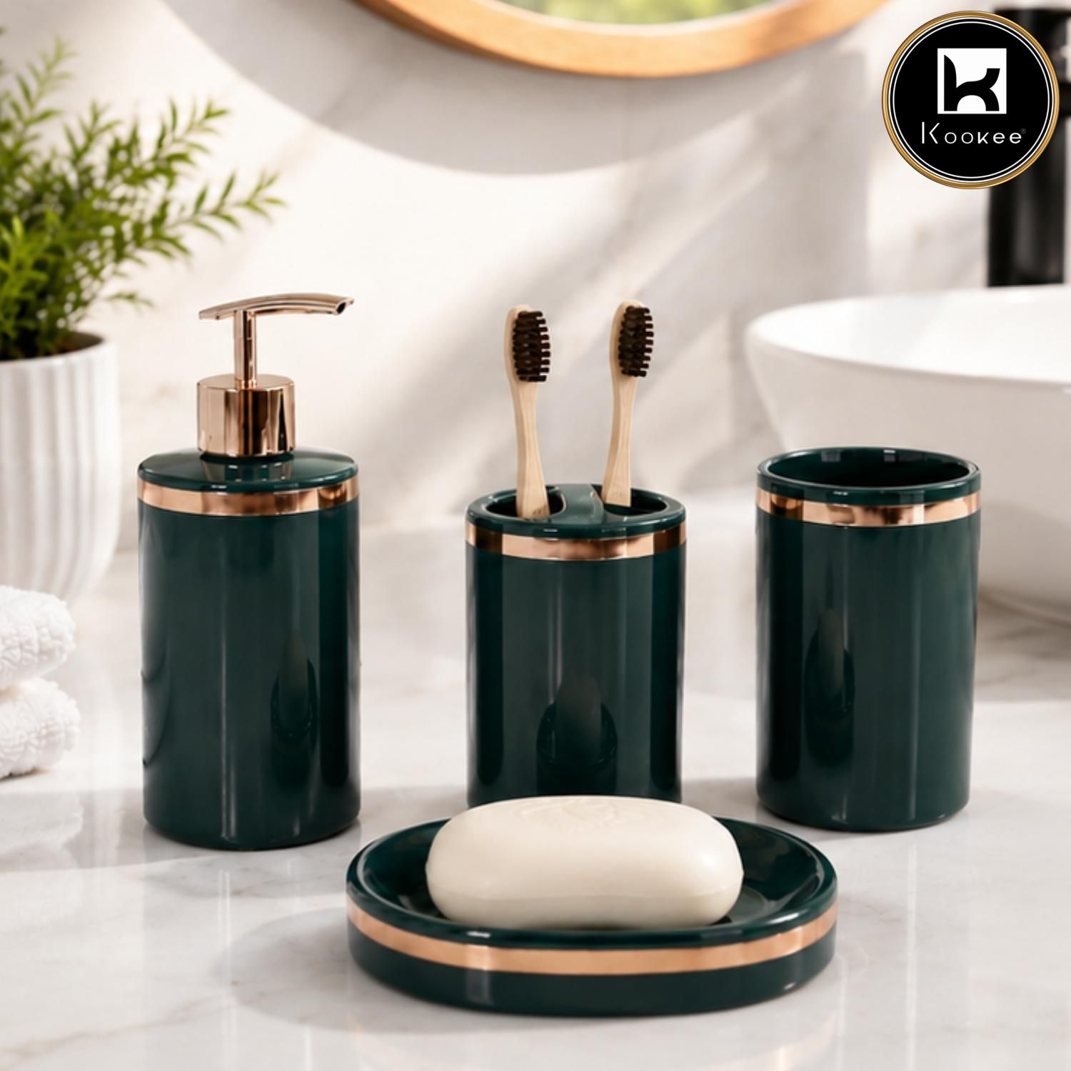 Kookee Ceramic Bathroom Sets, Green, ART12385
