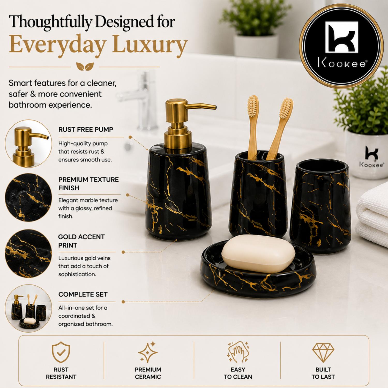 Kookee Ceramic Bathroom Sets, Black, ART12386