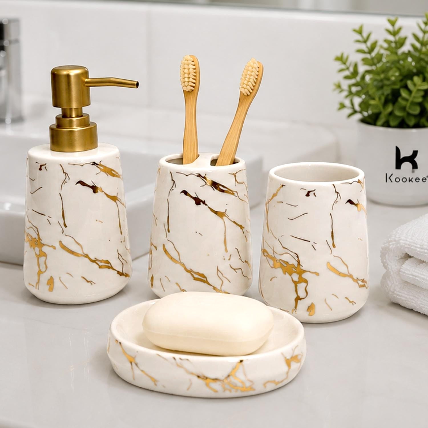 Ceramic Bathroom Sets, White, ART12387