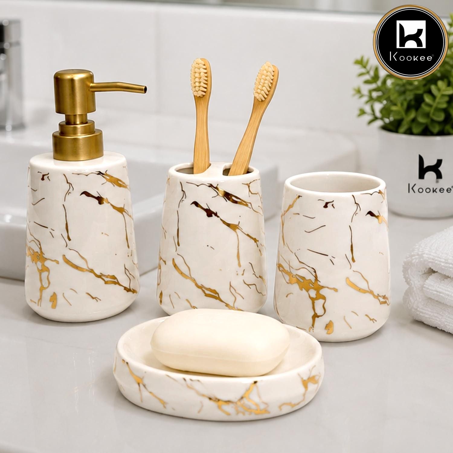 Kookee Ceramic Bathroom Sets, White, ART12387