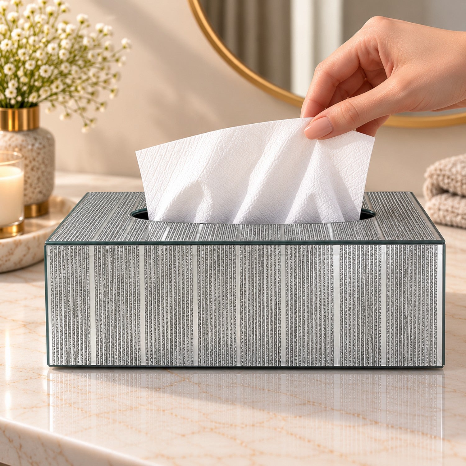 Kookee Glass Mirror Tissue Box for Home and Office Decor, Set of 1