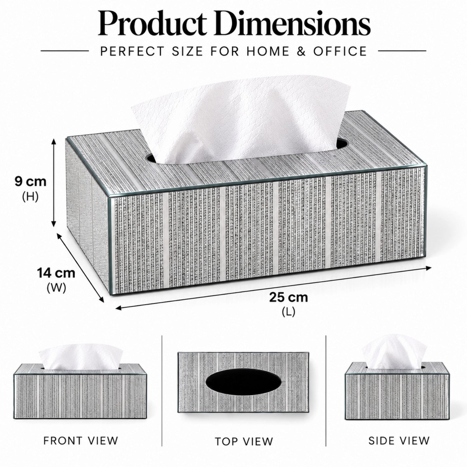 Kookee Glass Mirror Tissue Box for Home and Office Decor, Set of 1