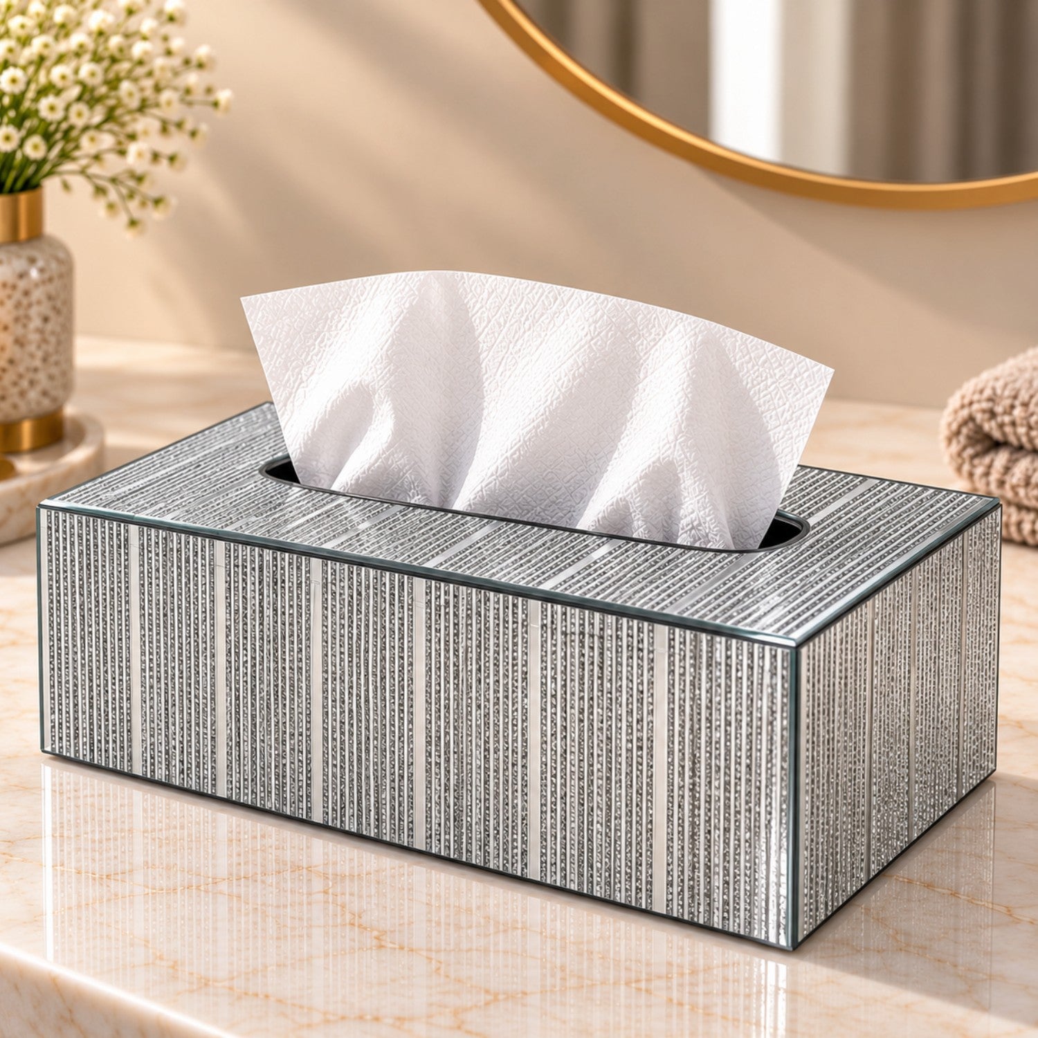 Kookee Glass Mirror Tissue Box for Home and Office Decor, Set of 1