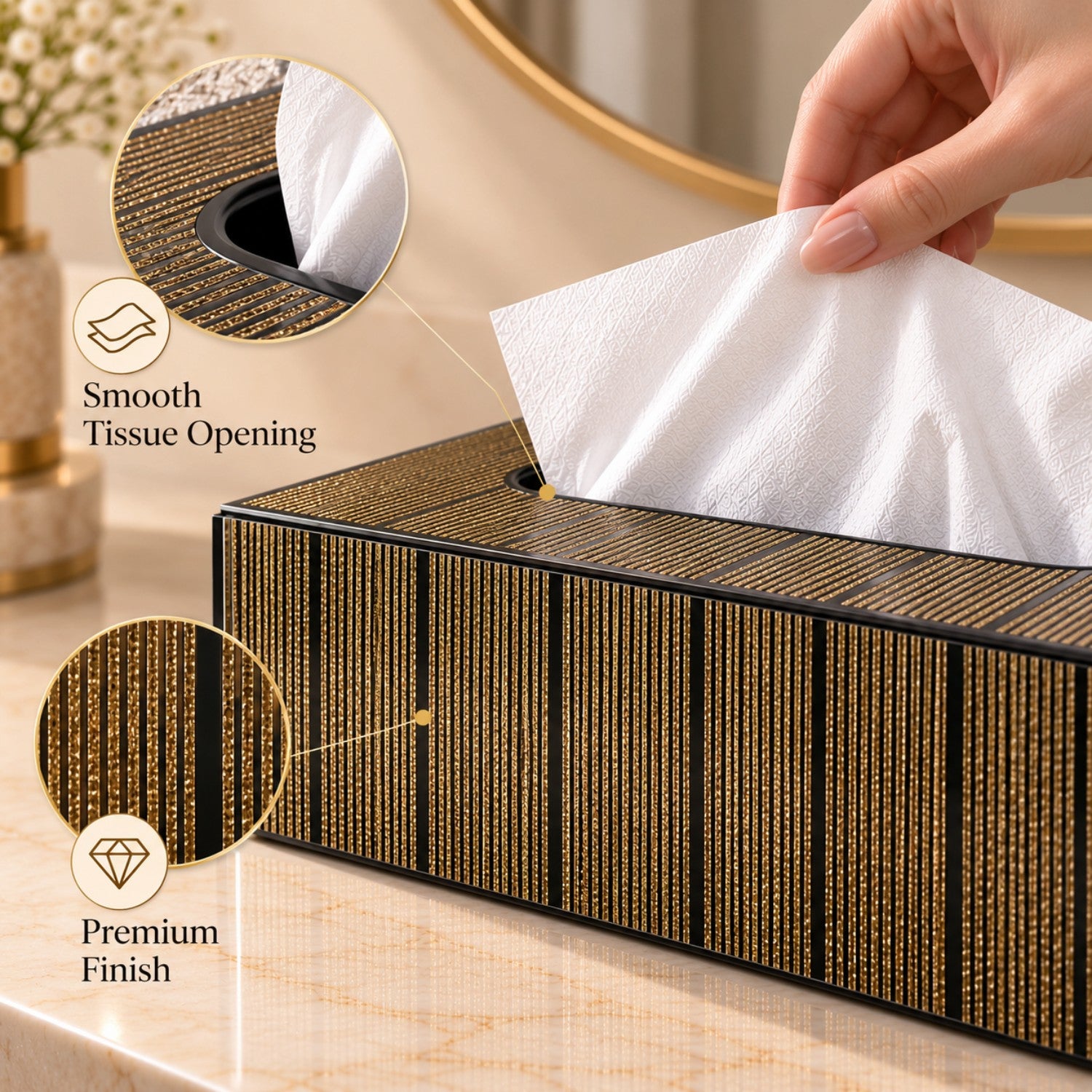 Kookee Glass Mirror Tissue Box for Home and Office Decor, Set of 1