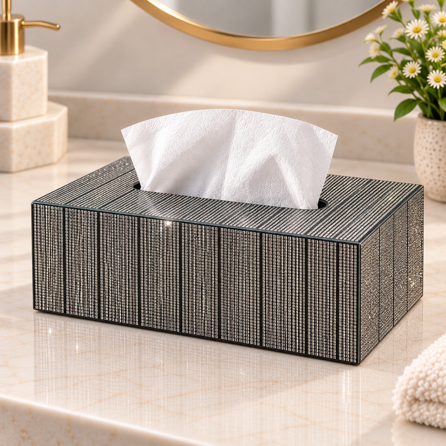 Kookee Glass Mirror Tissue Box for Home and Office Decor, Set of 1